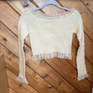 Zara Cream Off-Shoulder Sweater with Ruffle Trim